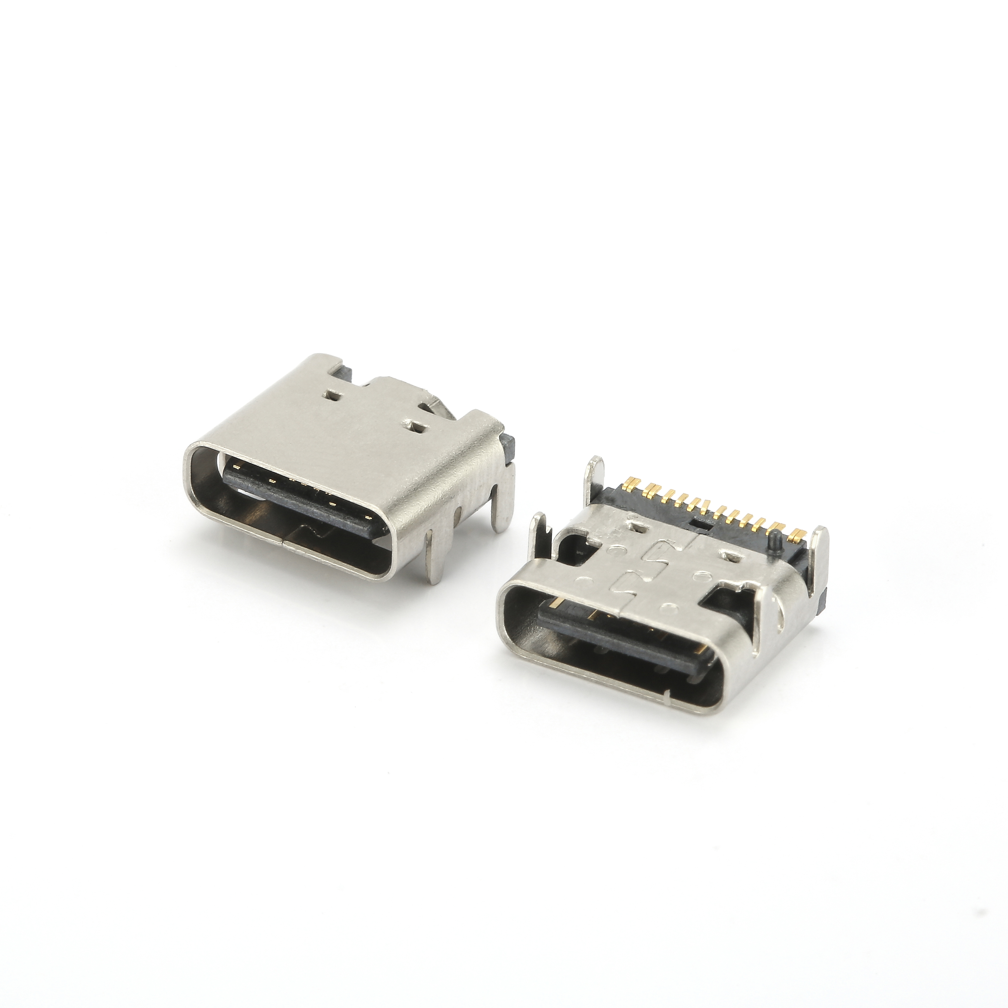 USB C Tipo Femenino de 16 PIN Integral Formando una sola fila, ángulo recto SMT