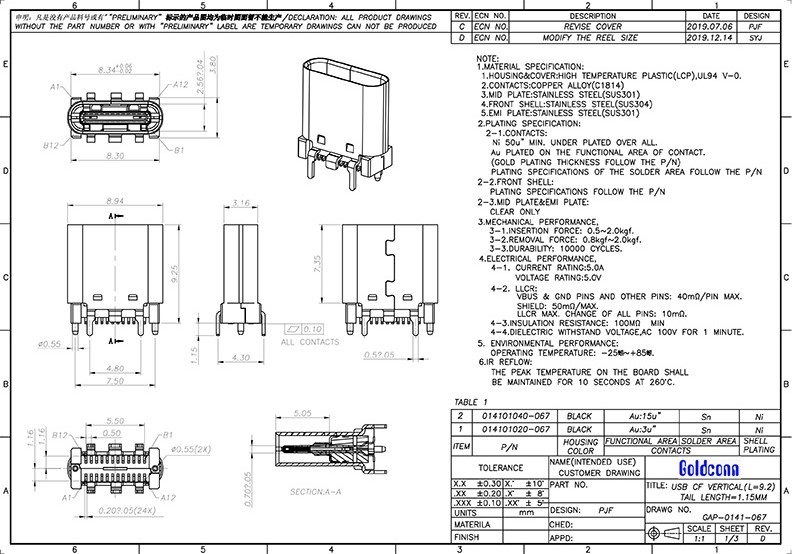 ACF014-3E1H1A003-OHR TIPO C USB 24PIN HEMBRA VERTA 9.2-19